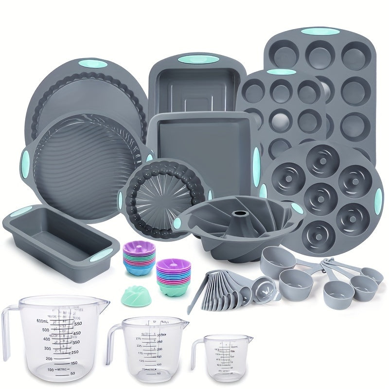 Silicone Baking Set 45 Pieces with Molds Pans Cups and Tools for Kitchen