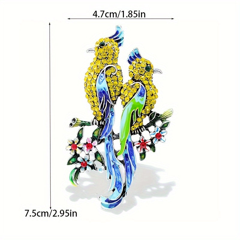 Zinati porloq rhinestone'lar bilan bezatilgan zamonaviy emal qush broshkasi - g'alati vintage hayvon pin, ayollar va yosh ayollar uchun ideal moda aksessuari.