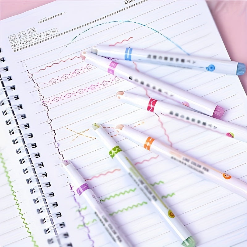 Набор из 6 цветных ручек с цветочным узором, тонкая линия, средняя точка, легкий материал из ПЭ, крышки с нажимным механизмом