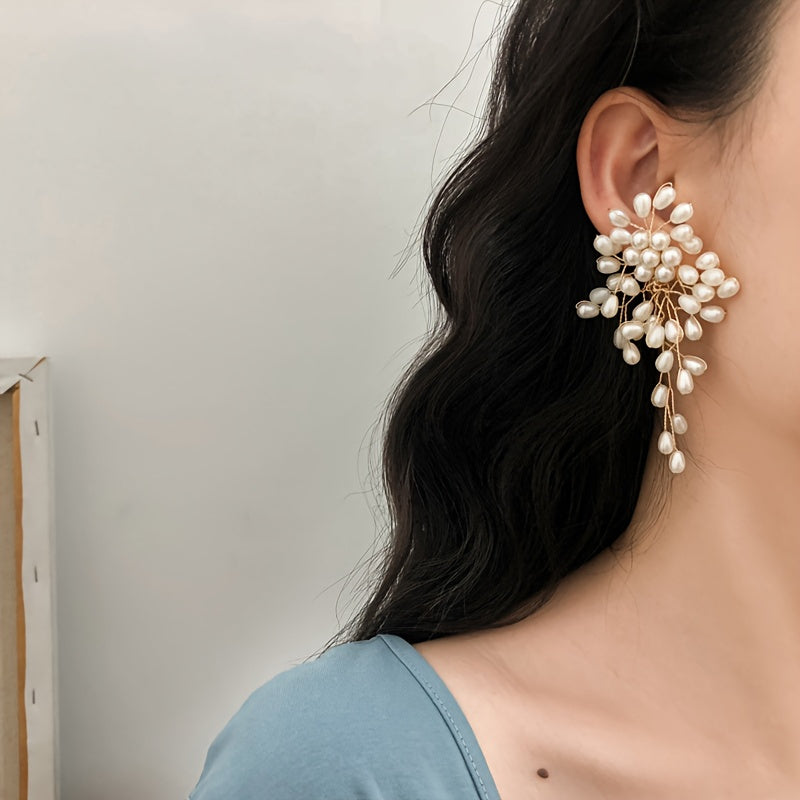 Sterling Silver Tassel Drop Earrings with Imitation Pearl for Women