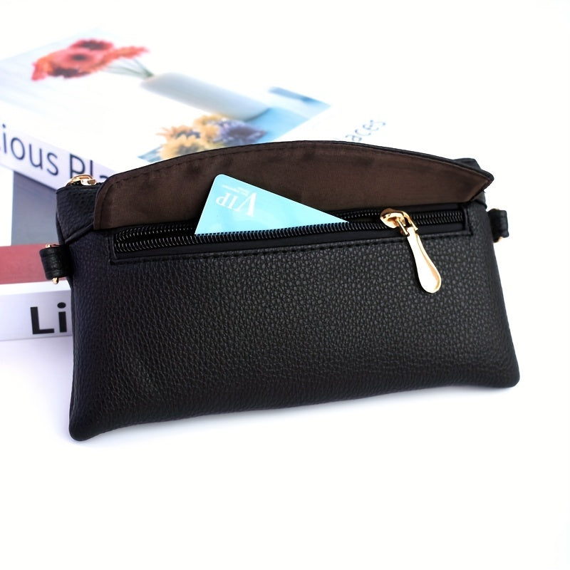 Long Wallet with Zipper Coin Purse and Wristband Leather Slim Minimalist Envelope Style