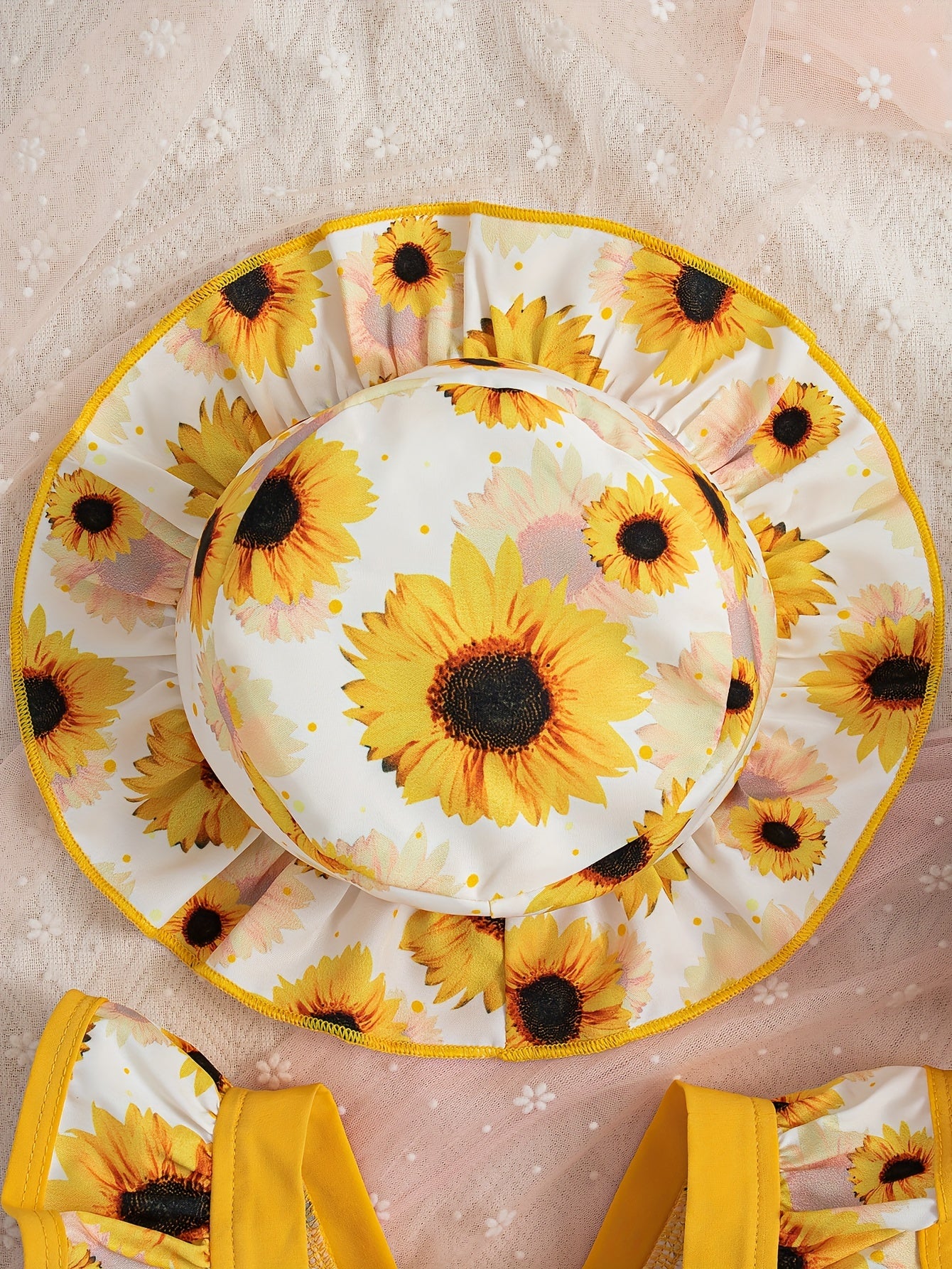 Baby Girl Jumpsuit with Sunflower and Butterfly Print, Bow Detail, Summer Toddler Clothing