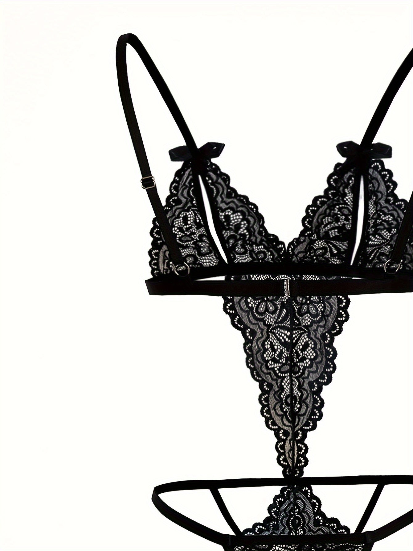 Backless Lace Bodysuit with Bow and Open Crotch Lingerie Set