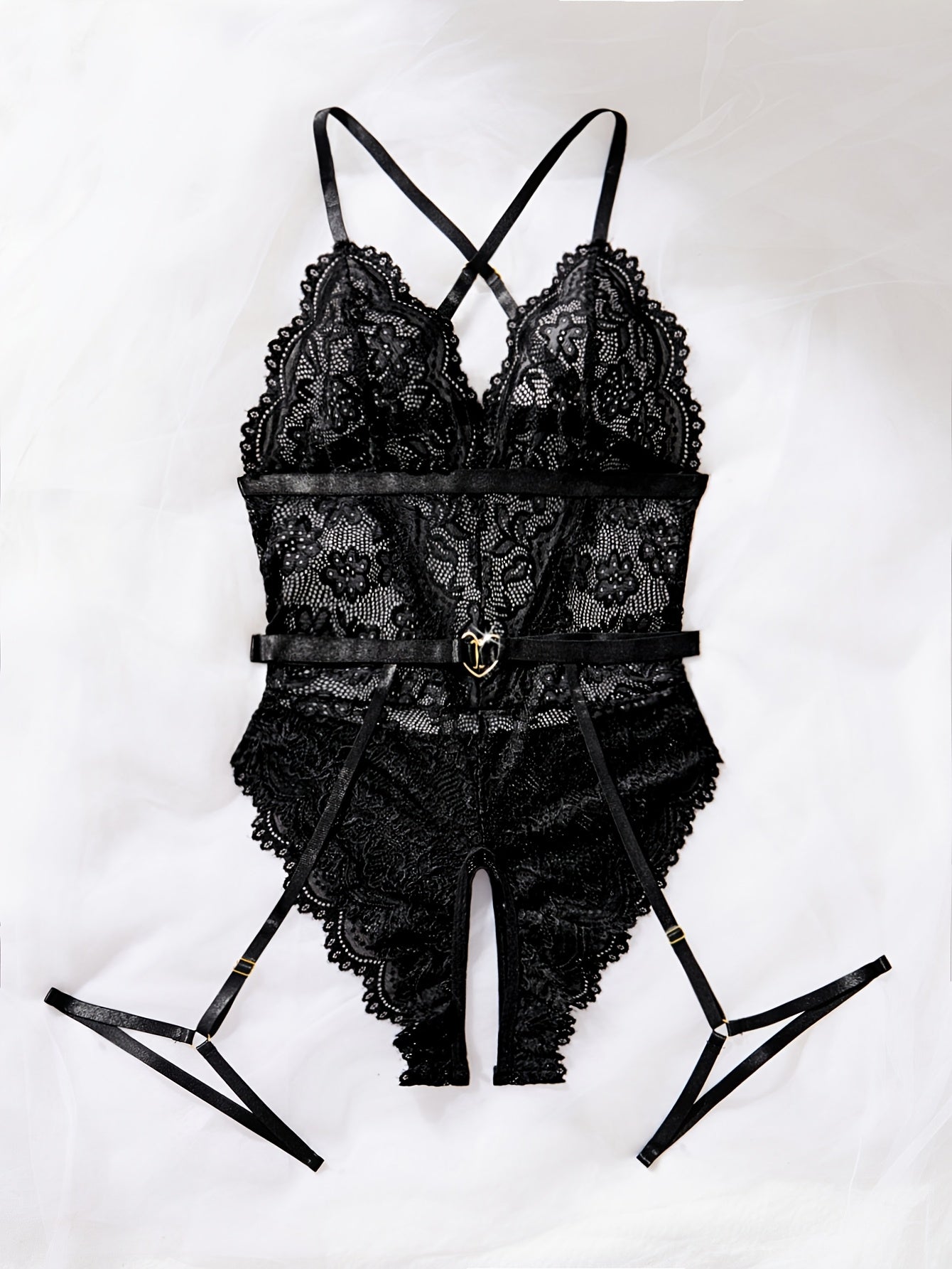 Women's Lace Crotchless Underwear Set with Backless Bodysuit and Garter Belt