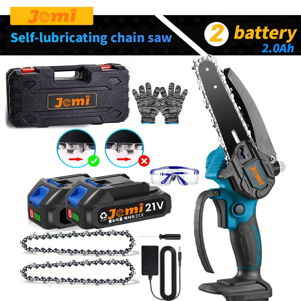 Mini motosierra inalámbrica de 6 pulgadas con 2 baterías, bloqueo de seguridad, ligera para cortar madera