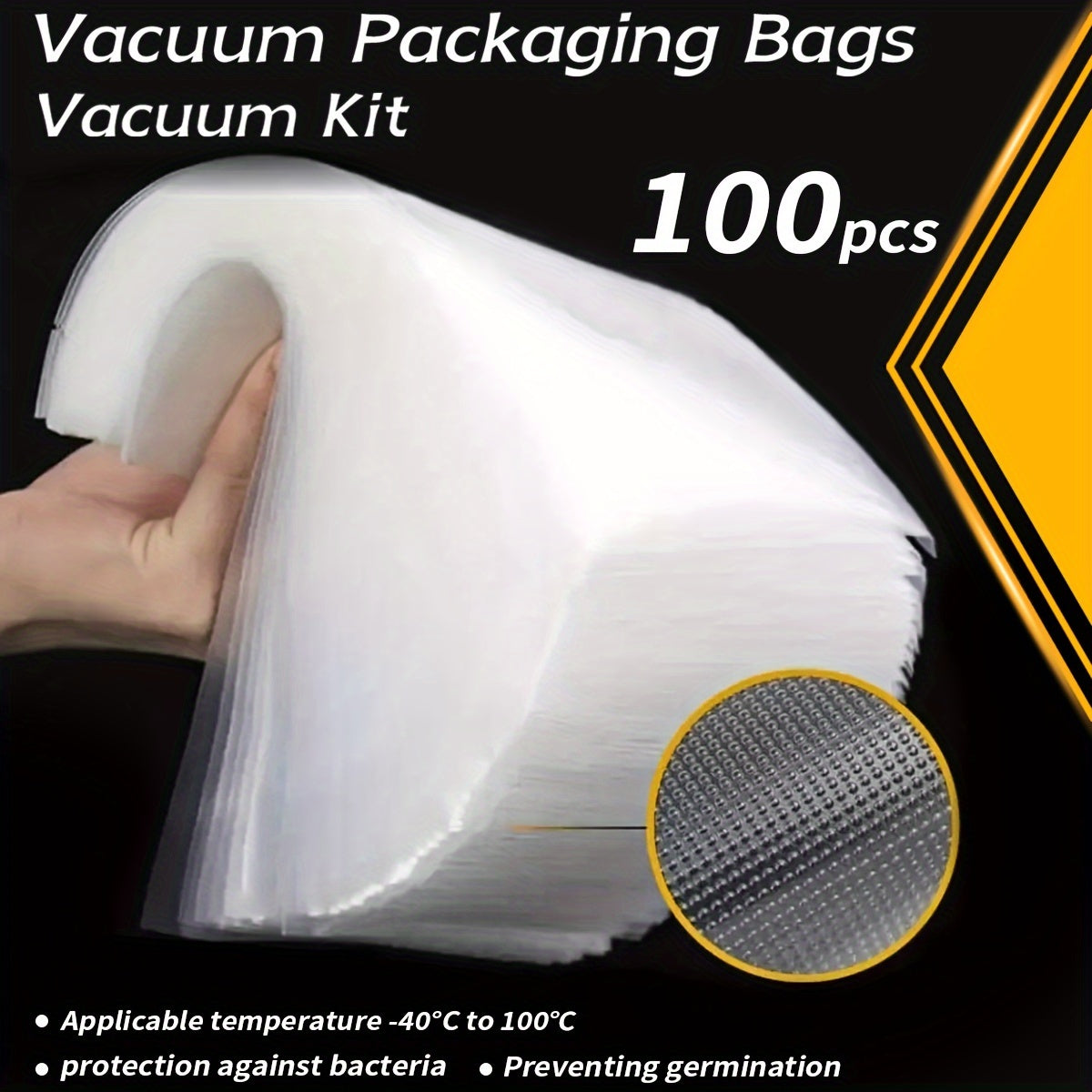 Pack of 100 Reusable Vacuum Sealer Storage Bags Embossed Dot Puncture-Resistant