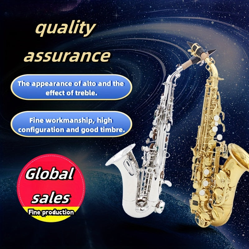 Латунный сопрано-саксофон B-бемоль, изгиб, классический, полированный, часть инструмента