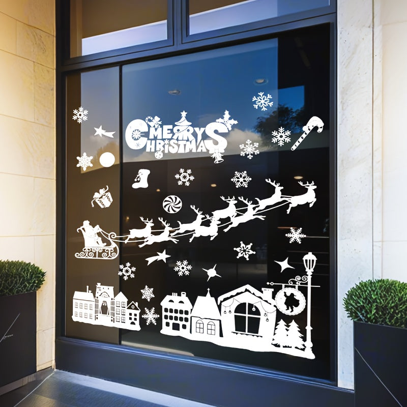 Festive Christmas Sticker Set for Windows Reusable Cartoon Design Large Size