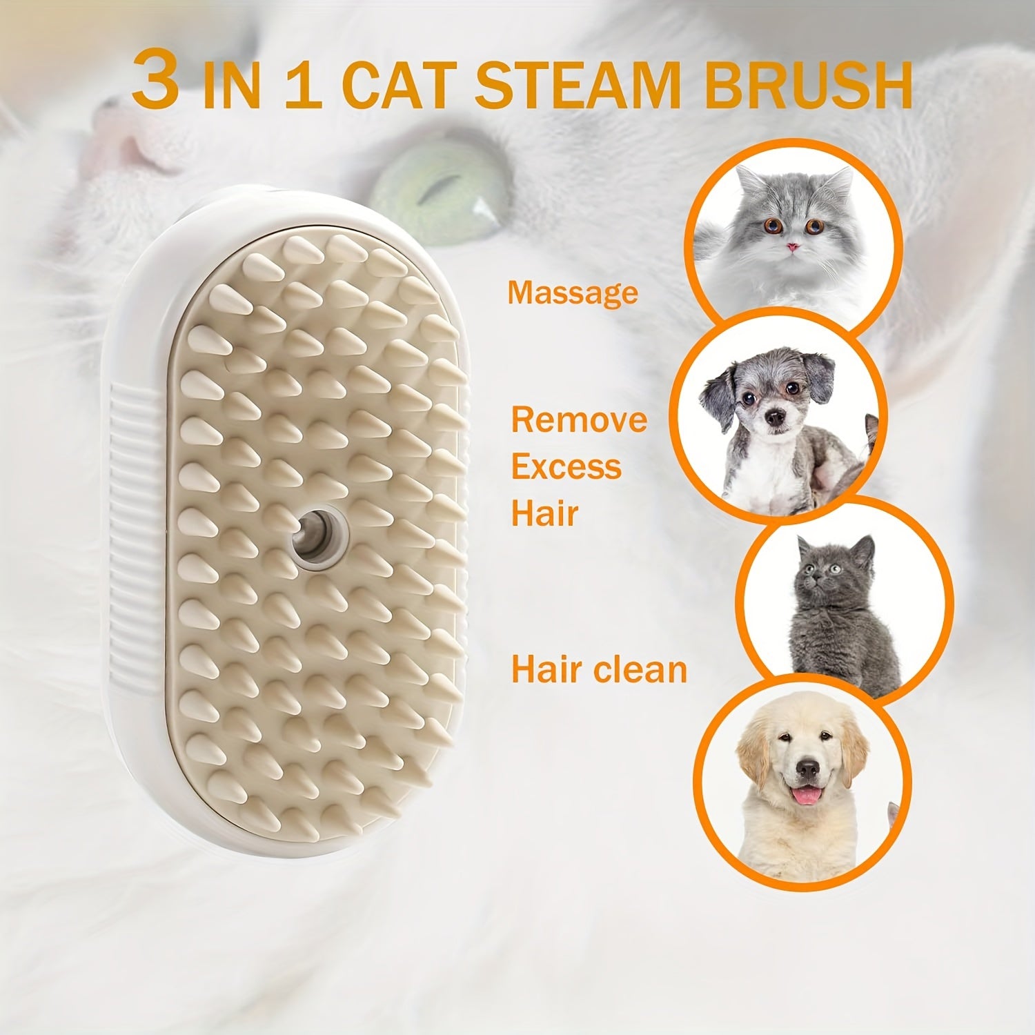 3-in-1 Pet Grooming Tool with Steam Brush, Spray, Hair Removal for Cats and Dogs