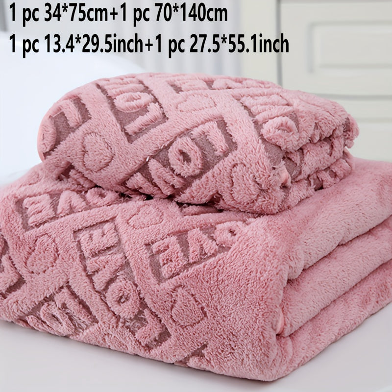 2 dona Coral Velvet yuvinish va vanna to'plami, qo'l sochiqlari va vanna o'rash bilan, 34x75cm yoki 70x140cm