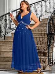 Plus Size Women's Mesh Spliced White Bubble Bead Layered Sleeveless Maxi Dress for Summer Parties