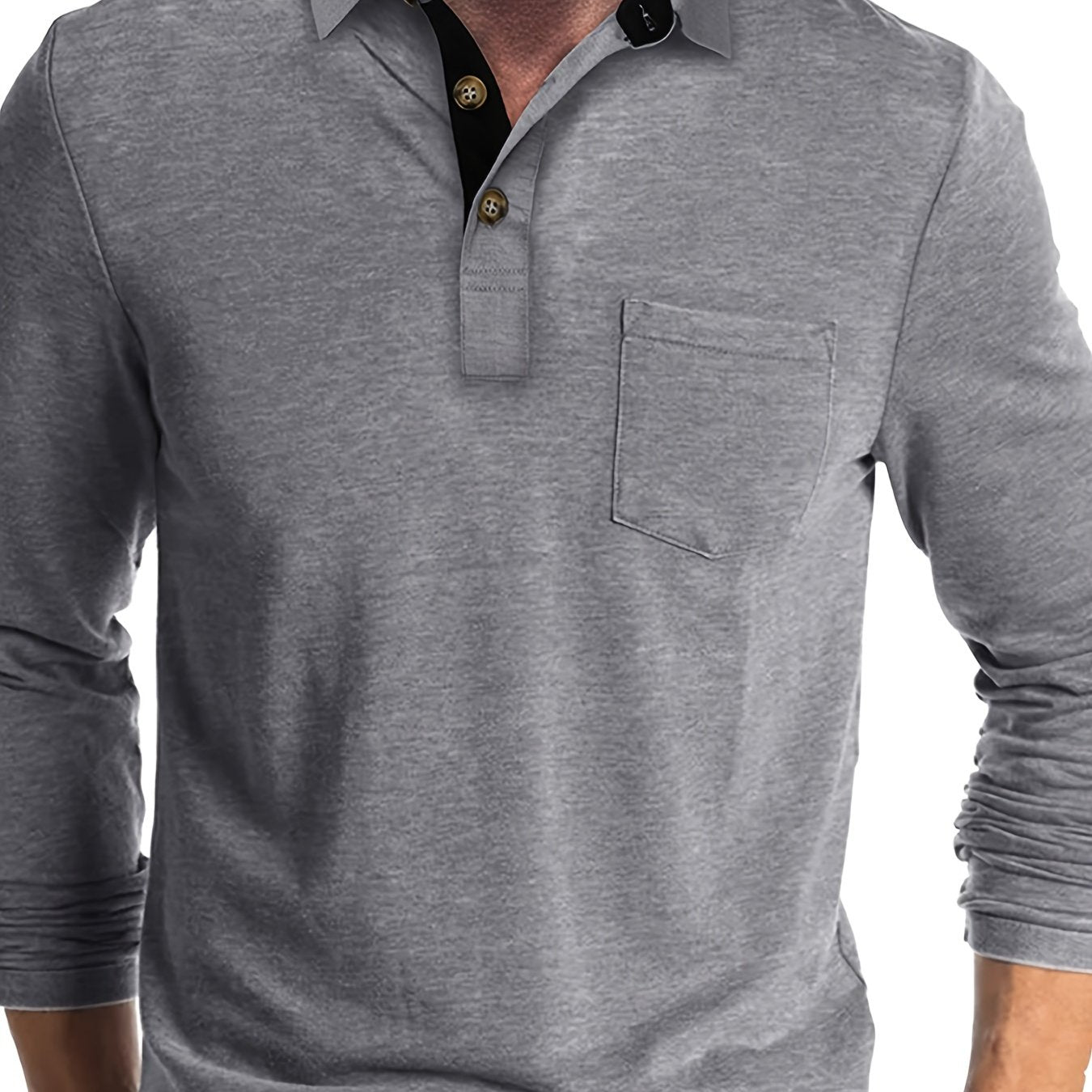 Men's Plus Size Brown Long Sleeve Shirt with Chest Pocket Casual Stretch Fabric