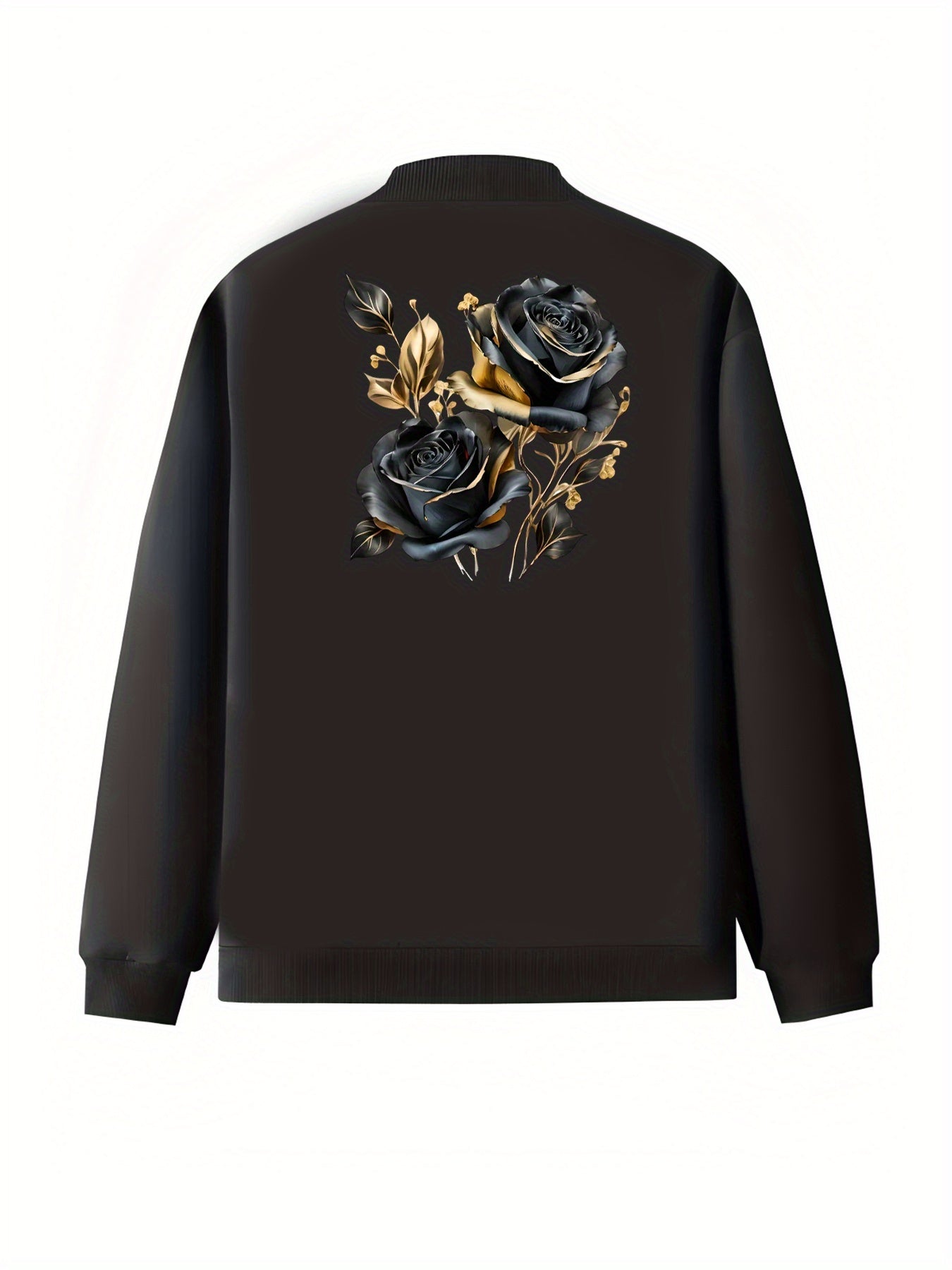 Women's Plus Size Floral Print Bomber Jacket Casual Long Sleeve Outerwear