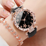 Women's Digital Quartz Watch with PU Leather Strap and Matching Bracelet