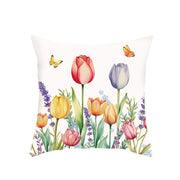 Decorative Pillow Cover Floral Butterfly Print Polyester Zipper Machine Washable