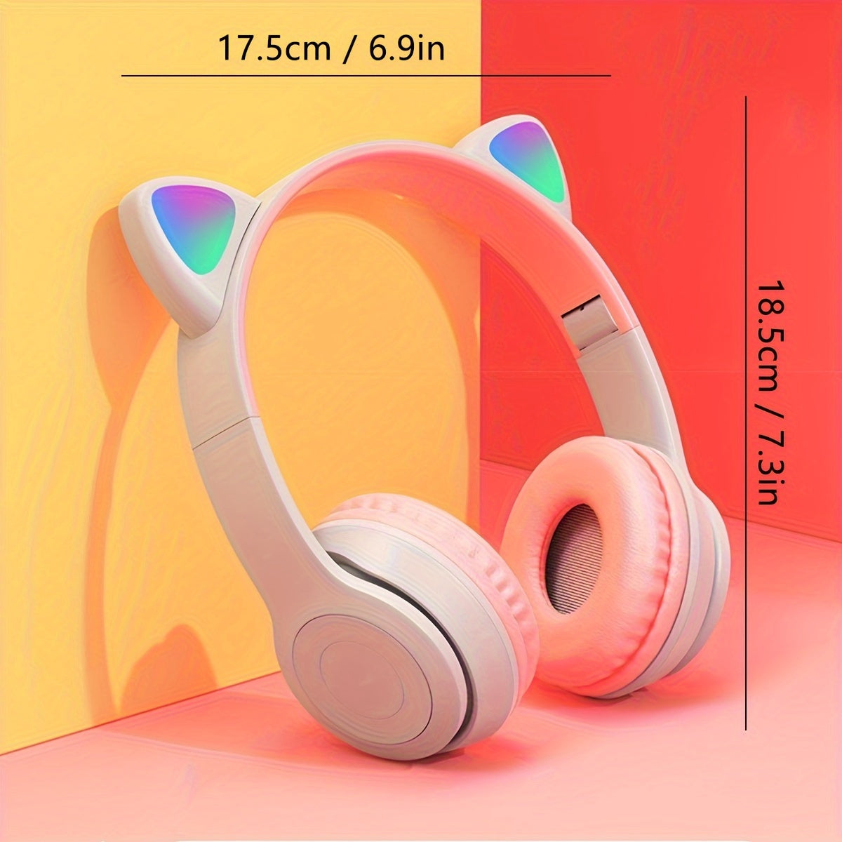 Wireless LED Cat Ear Headphones with Foldable Design Rechargeable Battery Volume Control