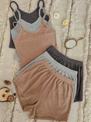 Women's Waffle Knit Pajama Set with V-Neck Top and Shorts Plus Size Lounge 6 Piece