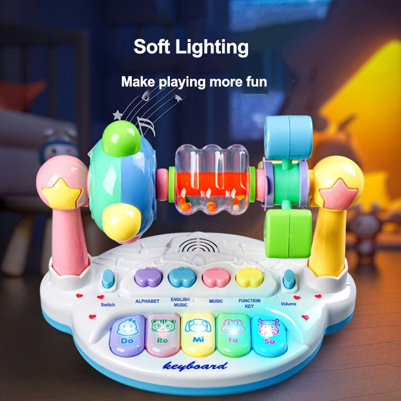 Kids Electronic Music Piano Toy with Lights, Shaking Bells, and Spinning Features