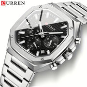 Reloj de pulsera con esfera retro cuadrada para hombres, acero inoxidable, cuarzo, cronógrafo