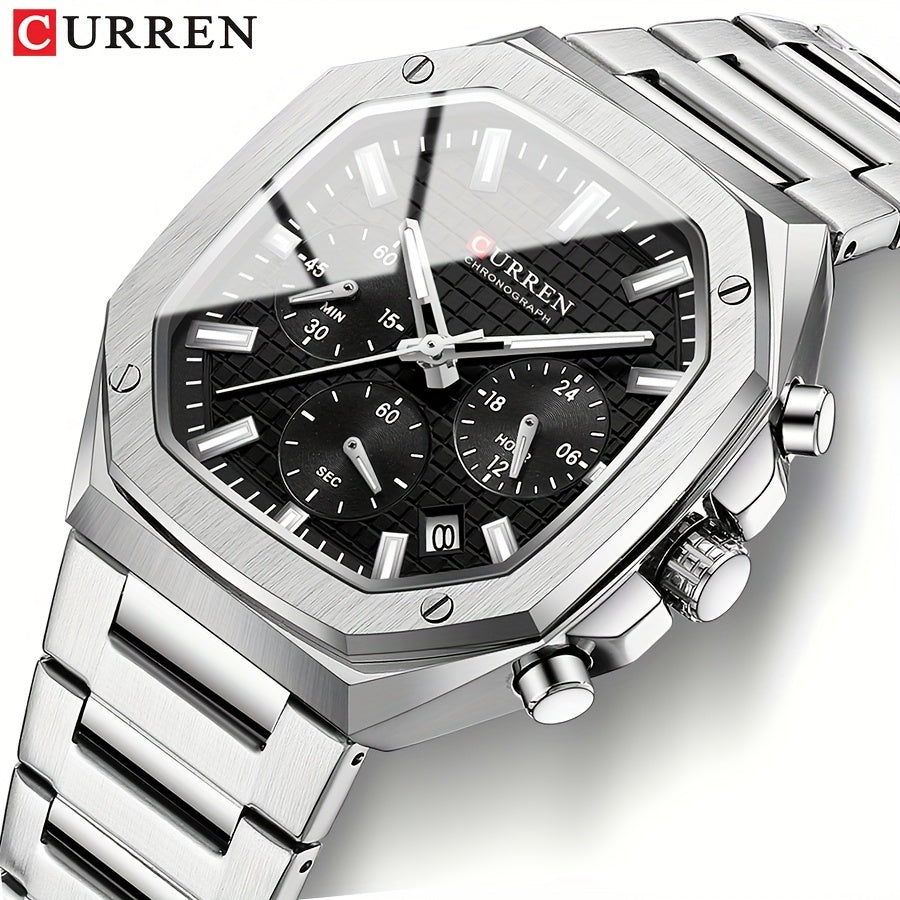 Reloj de pulsera con esfera retro cuadrada para hombres, acero inoxidable, cuarzo, cronógrafo