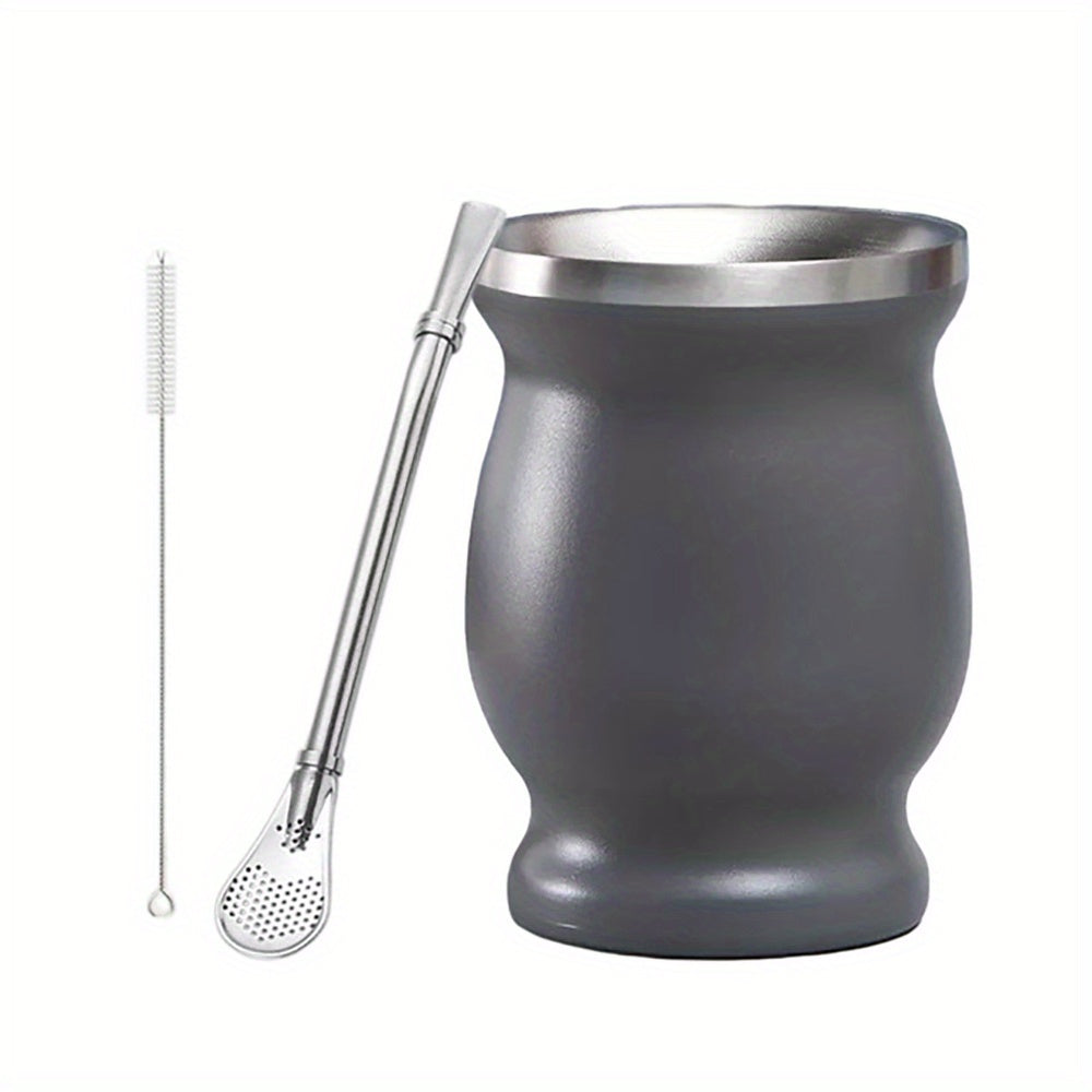 8oz Stainless Steel Yerba Mate Set with Bombilla Straw and Brush for Gifting