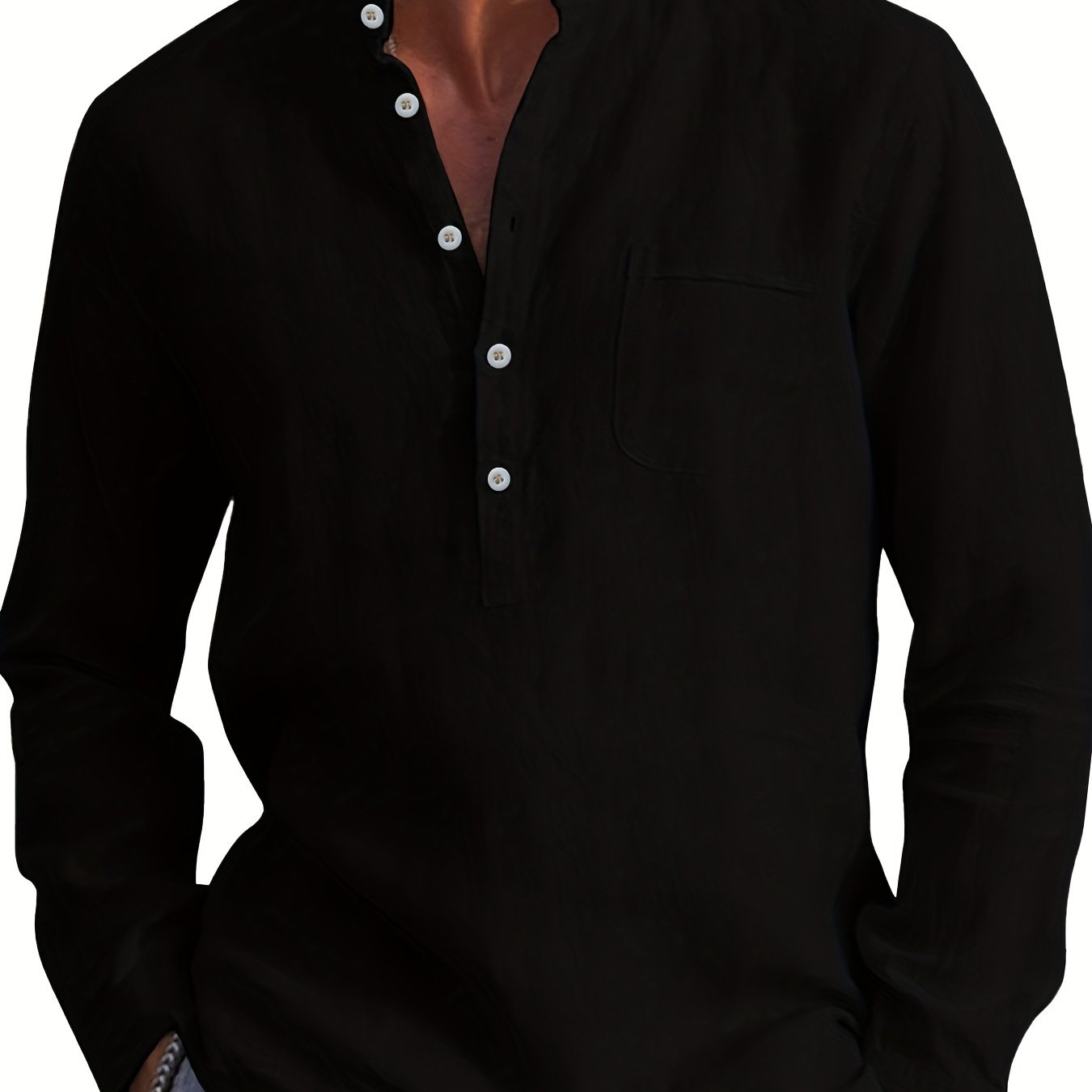 Plus Size Men's Cotton Henley Shirt Long Sleeve Casual Vacation Solid Color