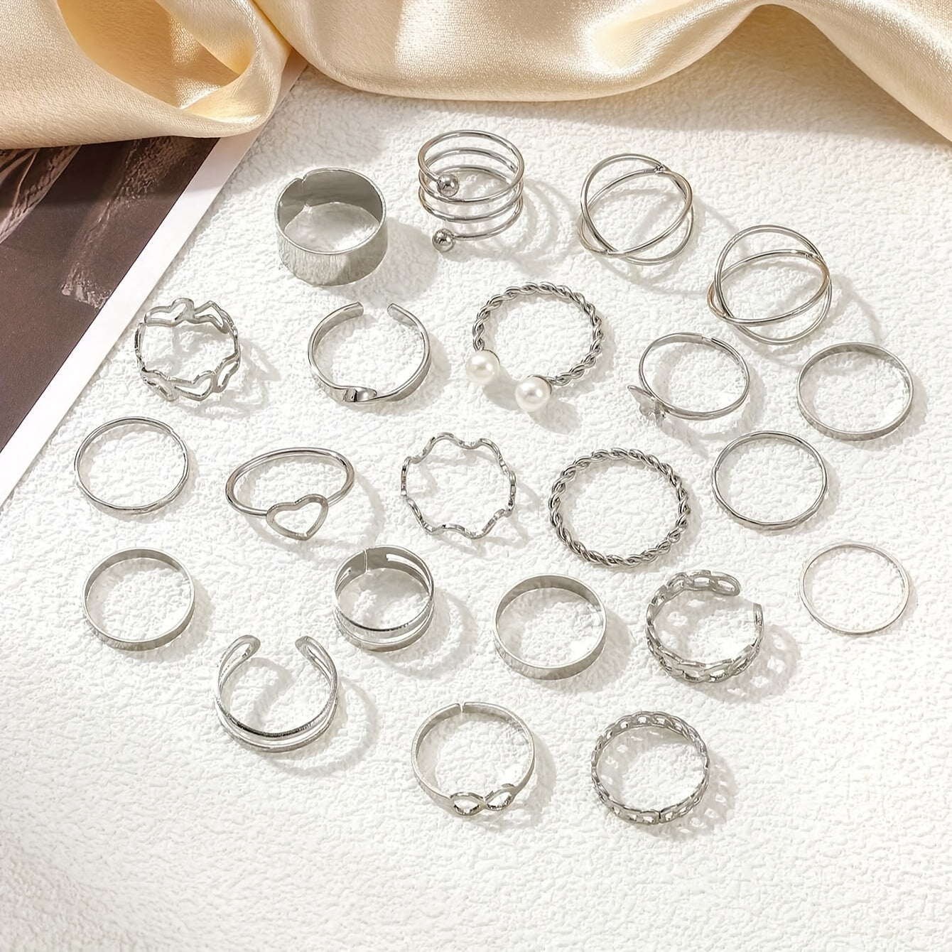 Women's Stackable Open Rings Set 22 Pieces Elegant Simple Jewelry for Daily and Party Wear