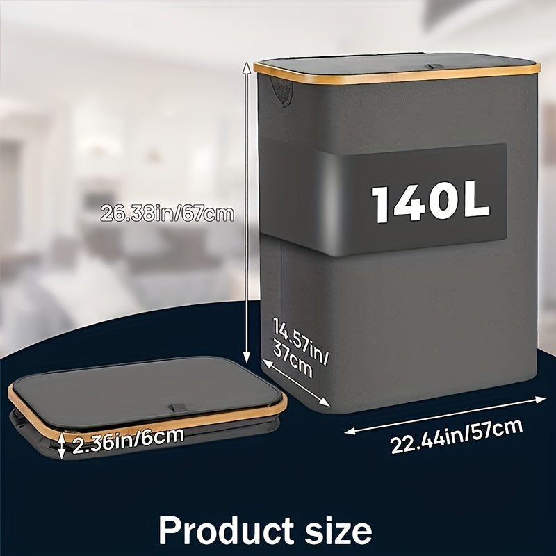 Cesto de ropa plegable con tapa, 3 compartimentos, bolsas removibles, asas, gris