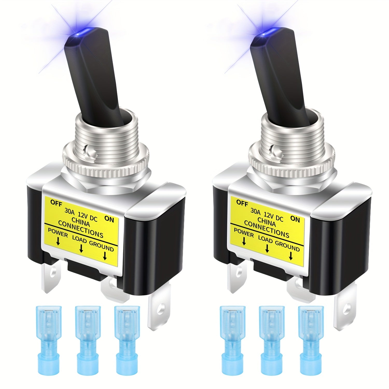 2 piezas interruptor de palanca LED de 30A para coche, barco, autocaravana, SPST ON Off con luz azul y roja