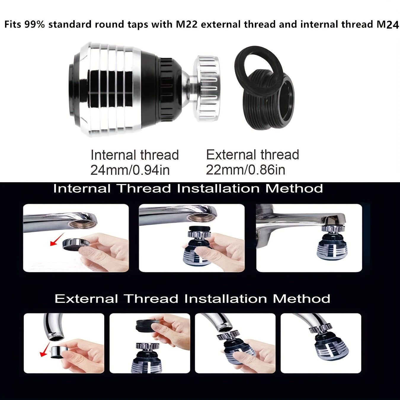 Rotating Kitchen Faucet Aerator Water-Saving Filter Diffuser Adapter Plastic 1 Piece