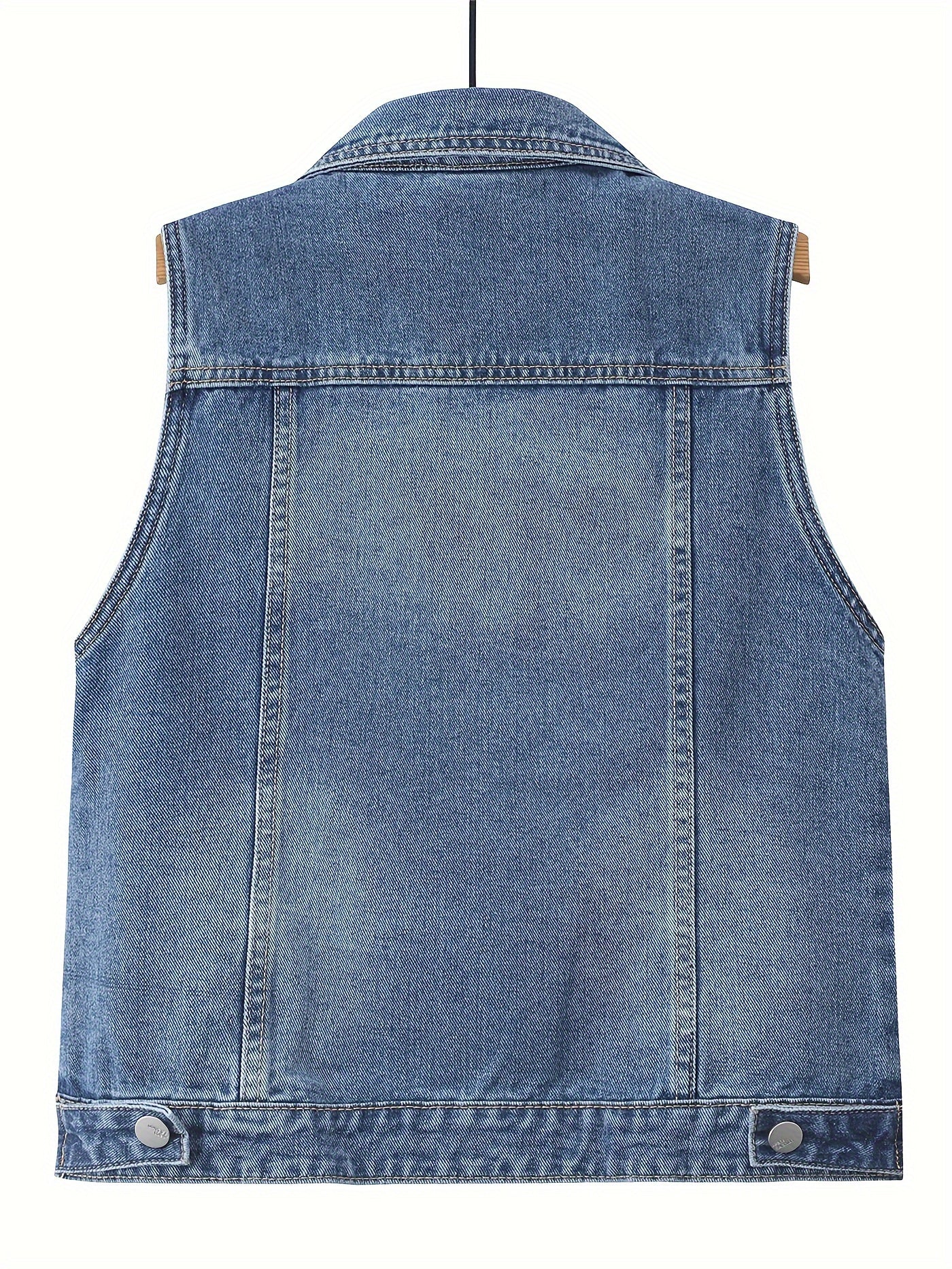 Plus-Size Pearl Beaded Denim Vest Ripped Sleeveless Jean Jacket for Spring Fall Light Blue