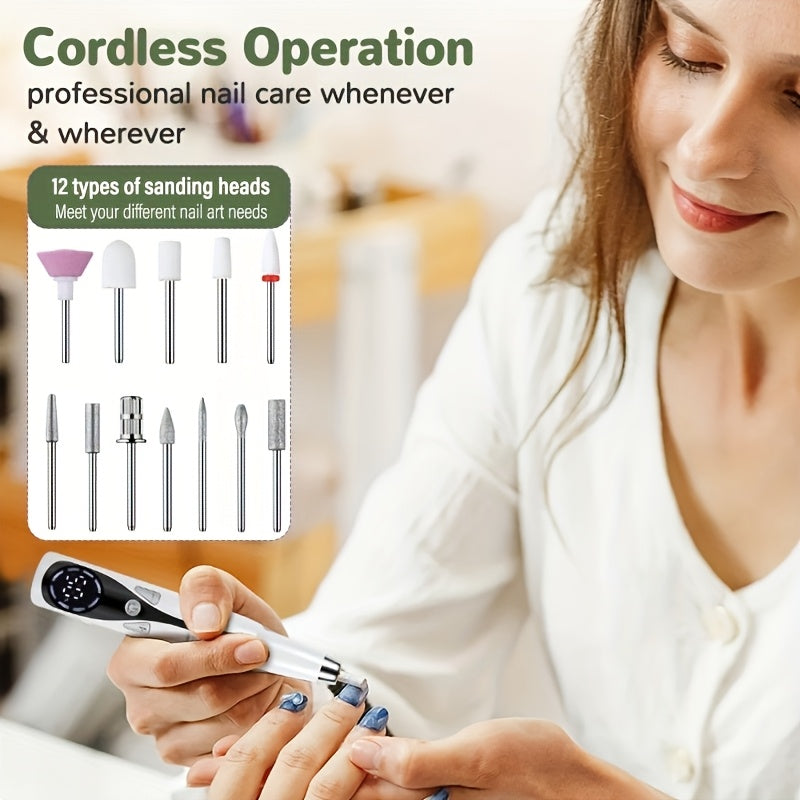 Pulidor de uñas giratorio de alta velocidad portátil con 3 cabezales ajustables y 12 opciones de lijado