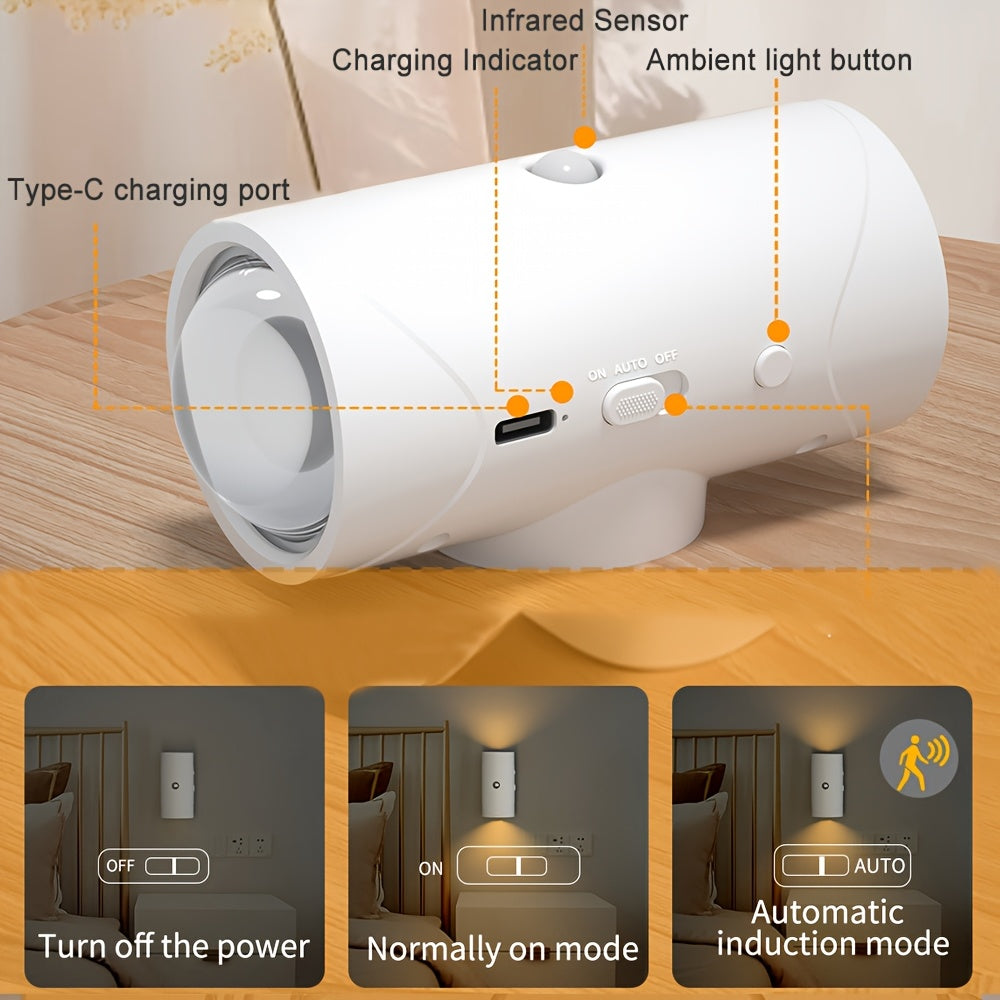 Умный светодиодный ночник с датчиком движения, RGB диммируемый настенный светильник, USB перезаряжаемый. Магнитный ступенчатый светильник для различных применений. Инфракрасный беспроводной, ≤36V, неводонепроницаемый, аккумулятор 1500mAh.