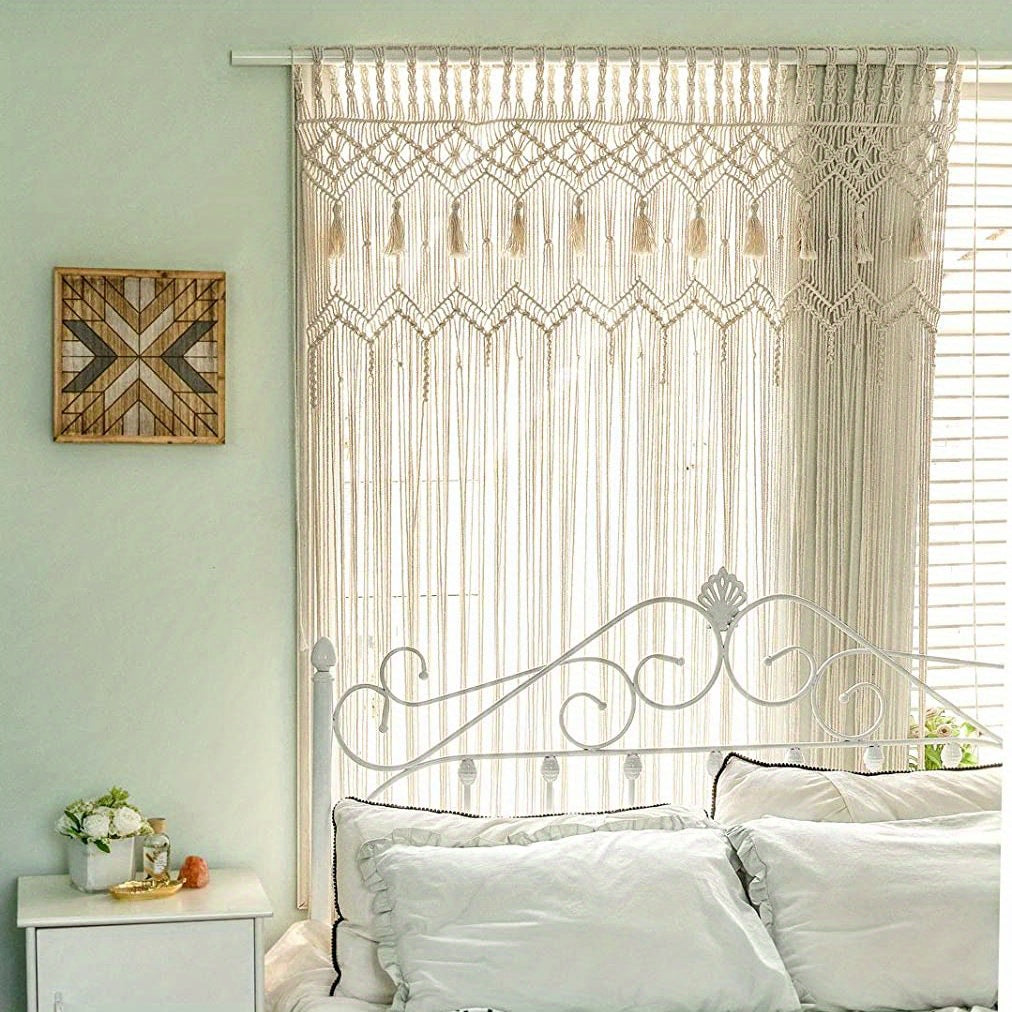 Bohemian Macrame Wall Hanging for Windows Woven Curtain Decor