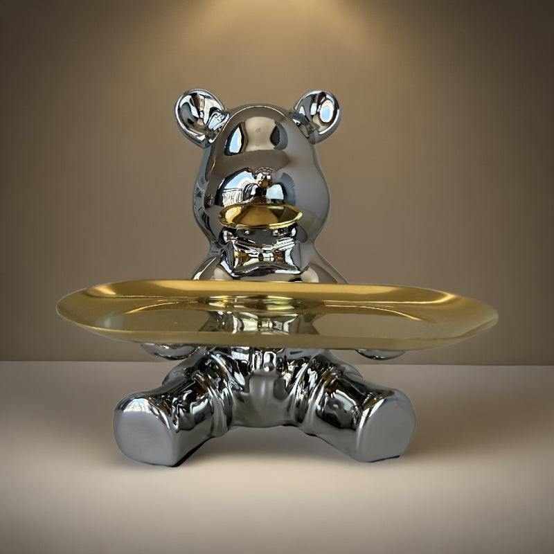 Bandeja para llaves y frasco decorativo para ahorrar dinero en forma de oso de cerámica