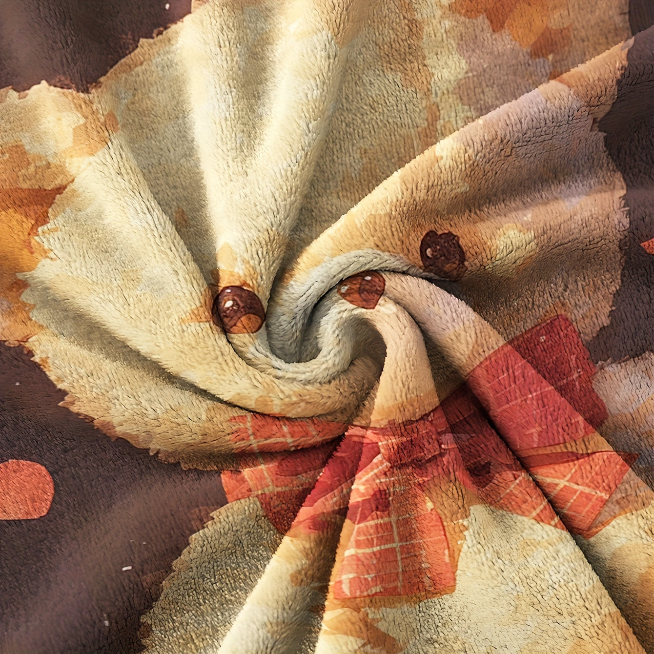 Digital Print Teddy Bear Flannel Throw Blanket Cozy All-Season Cover Brown Love Hearts