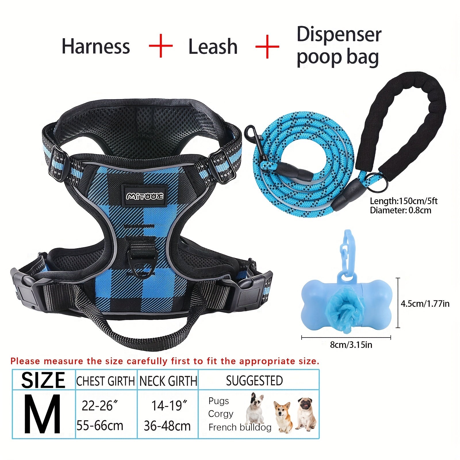 No-Pull Dog Harness and Leash Set with Reflective Features for Medium and Large Dogs