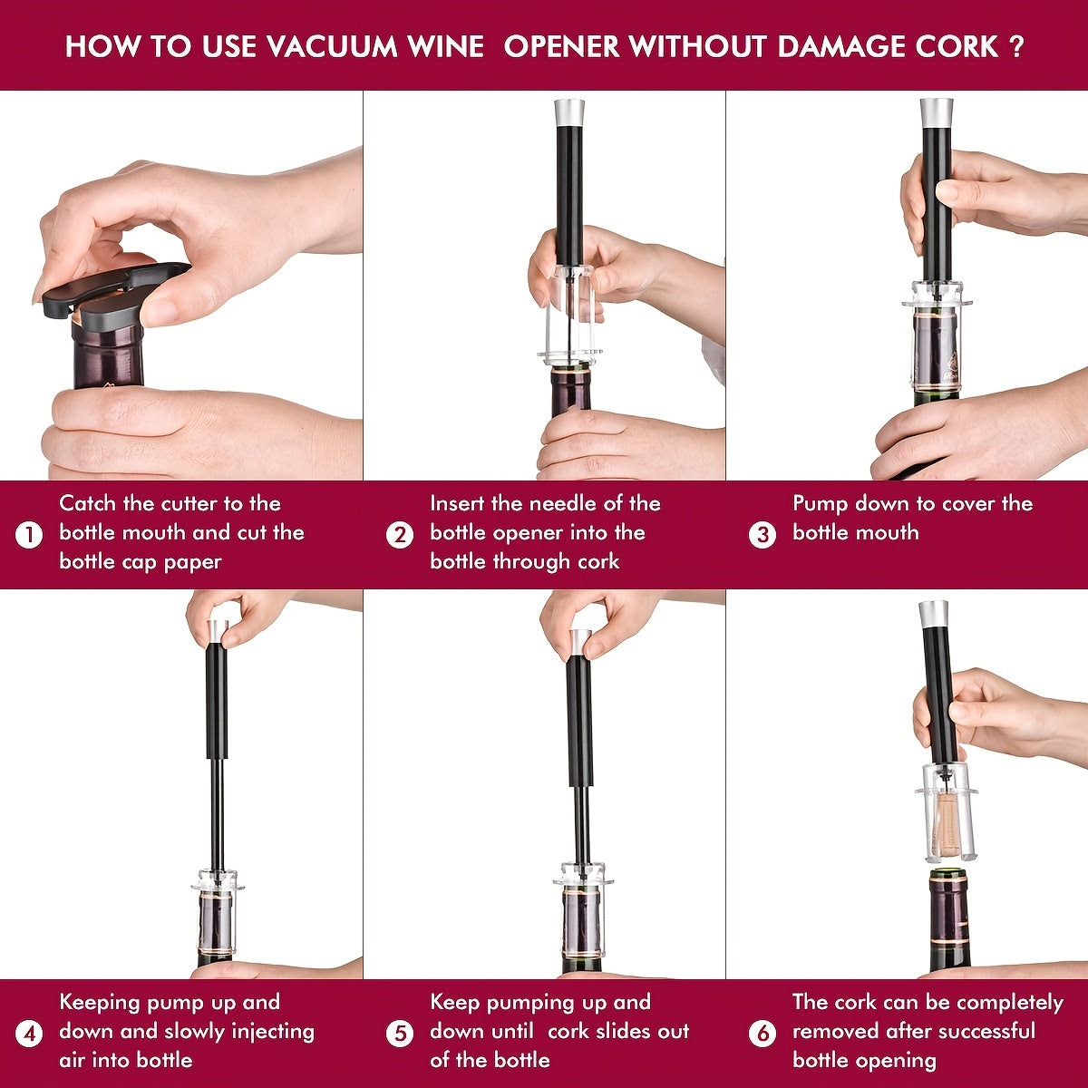 Juego de sacacorchos con bomba de aire, vertedor, cortador de foil y tapón de vacío para amantes del vino