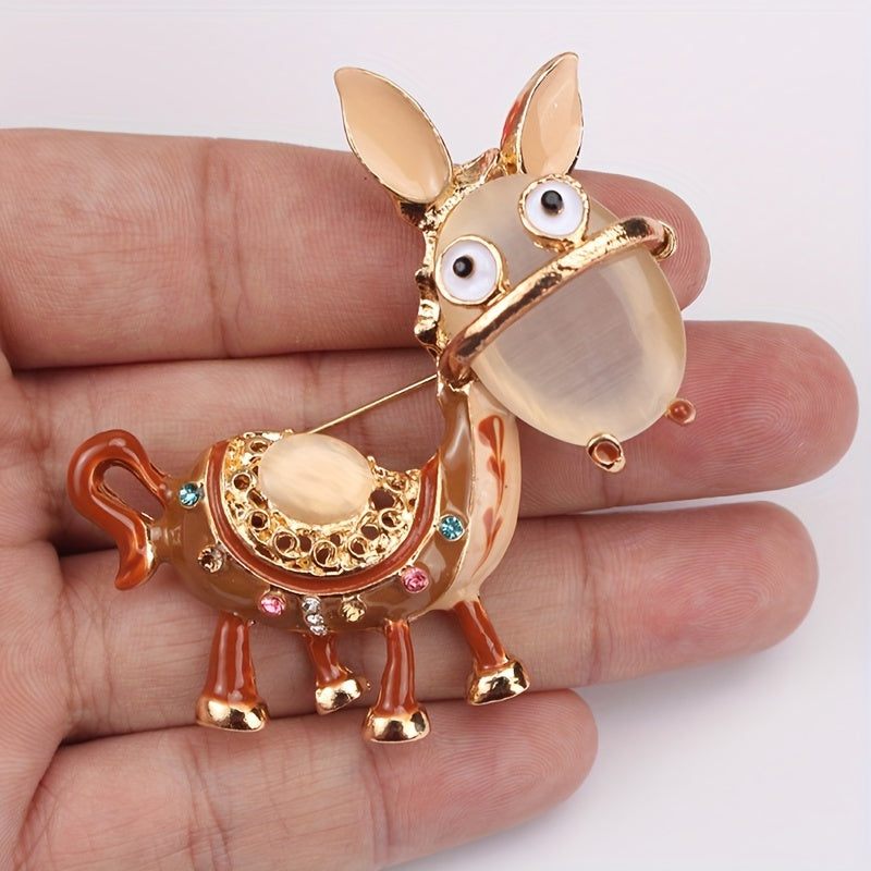 Vintage-Inspired Rhinestone Donkey Brooch Pin for Women Quirky Retro Accessory