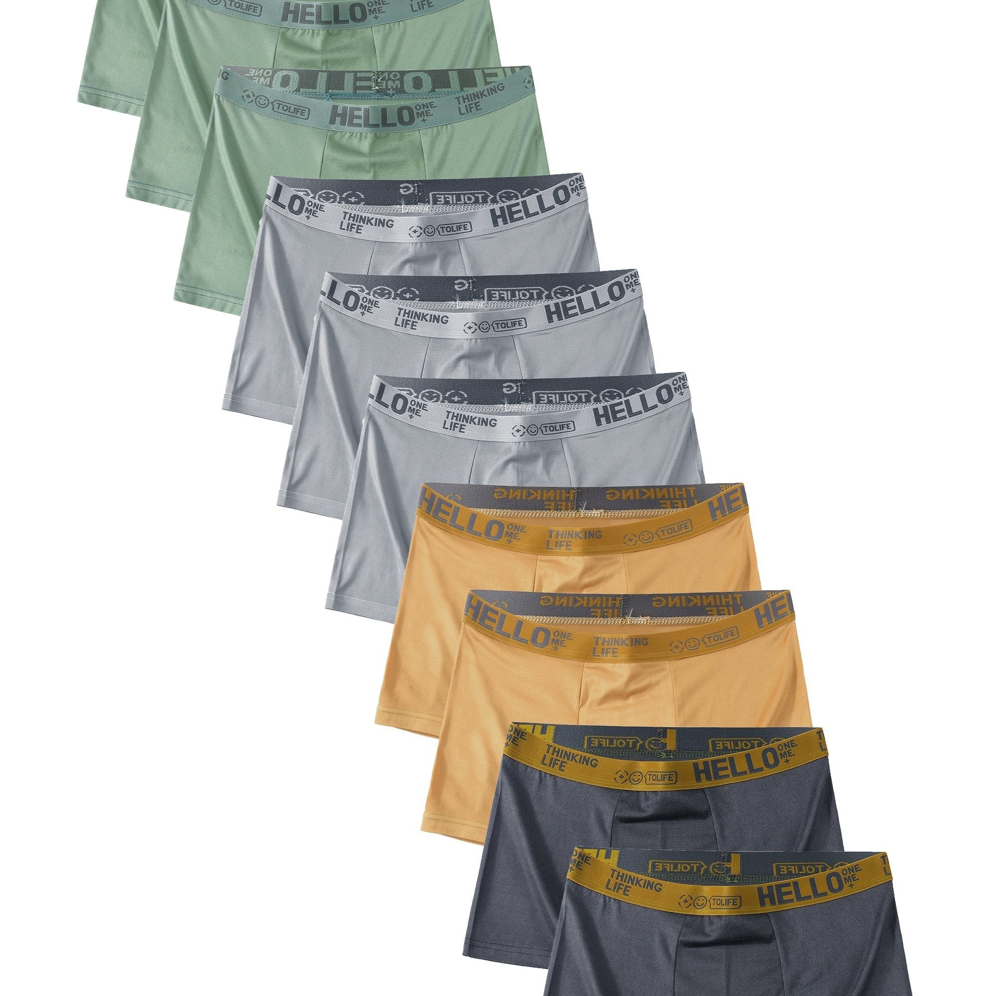 Erkaklar uchun 10 ta to'plam boxer shortlari, 95% polyester va 5% spandeksdan tayyorlangan, o'rtacha cho'zilish bilan, qulay va nafas oladigan tasodifiy kiyim uchun bir rangli to'qilgan mato.