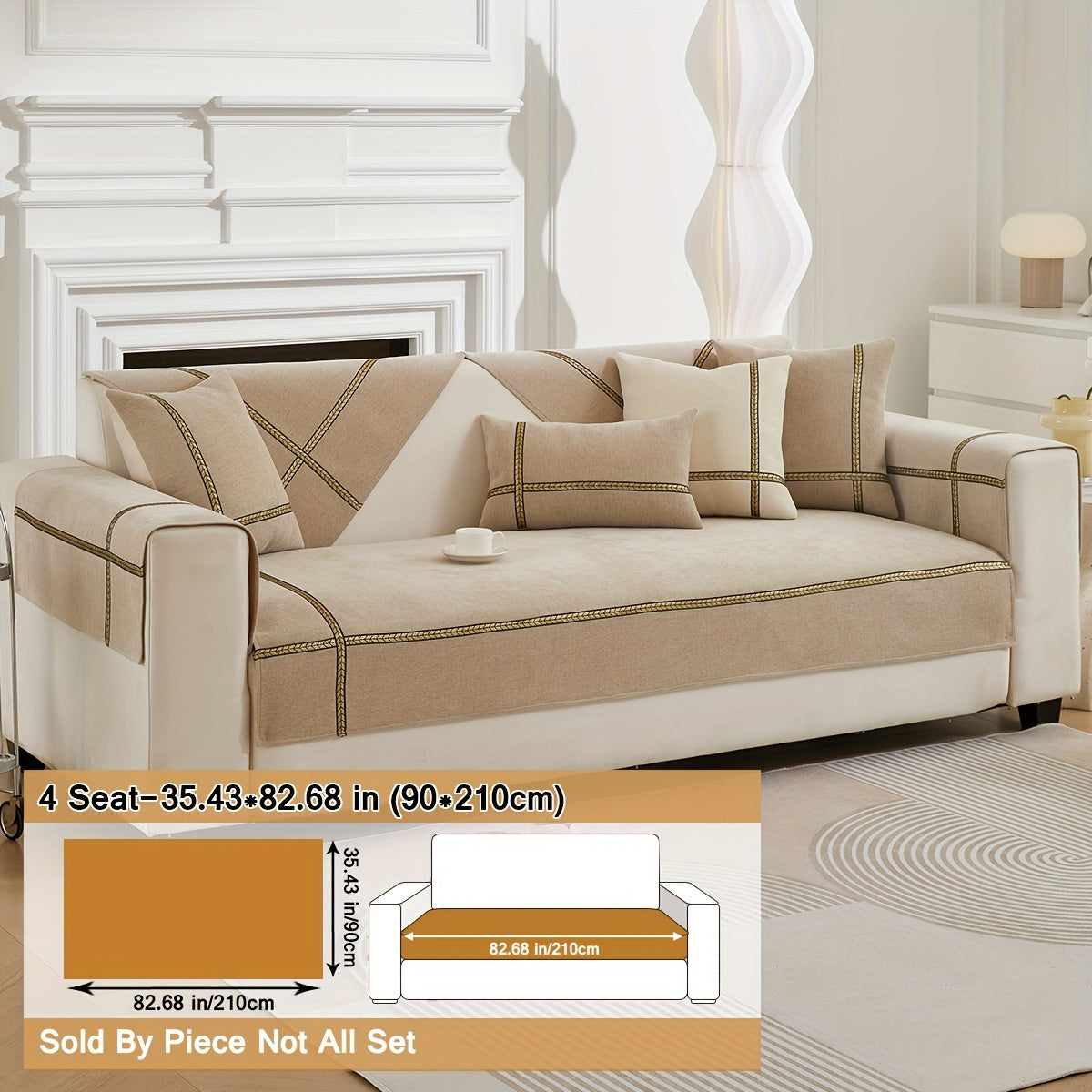 Серый чехол на диван из шенилля с золотой плетеной отделкой, противоскользящий, подходит для домашних животных, для 1-4 местных