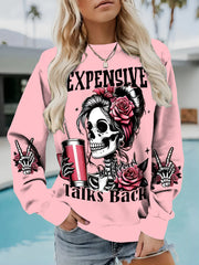 Women's Plus Size Hoodie Long Sleeve Skull Letter Print Casual Pullover
