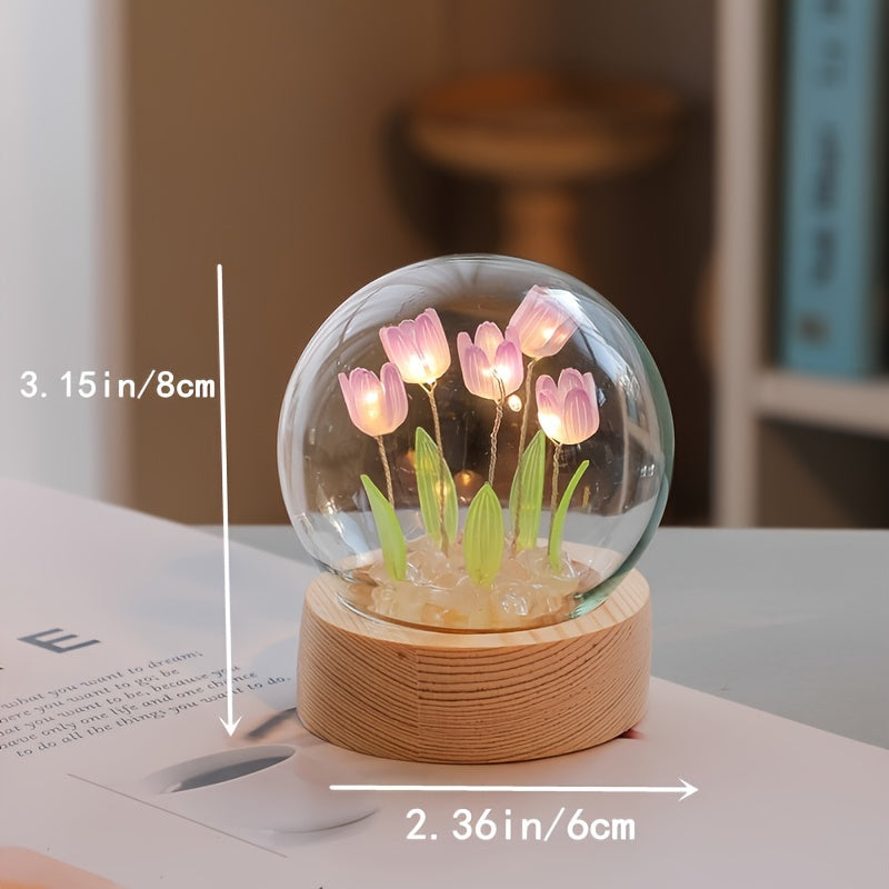 Modern Handmade Glass Tulip Night Light with Switch Control for Bedroom Decor