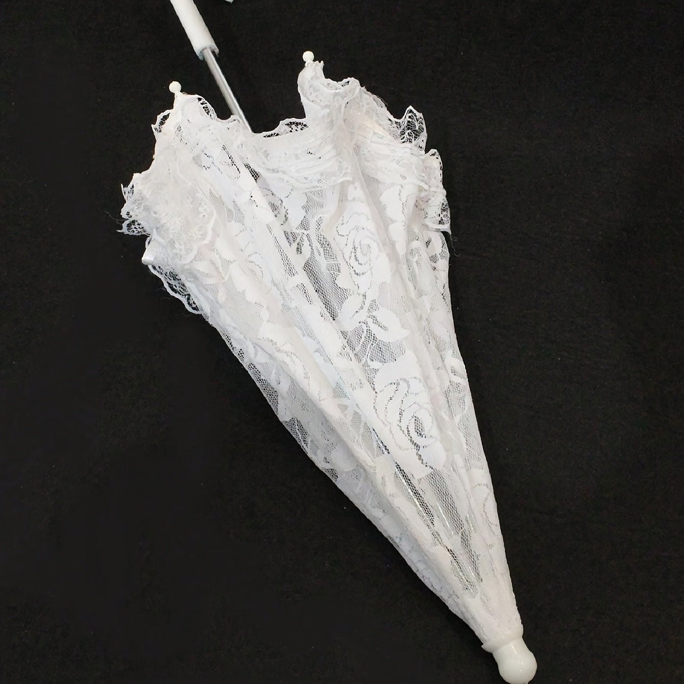 Vintage Wedding Bridal Lace Umbrella with Rose Embroidery White Polyester Spandex