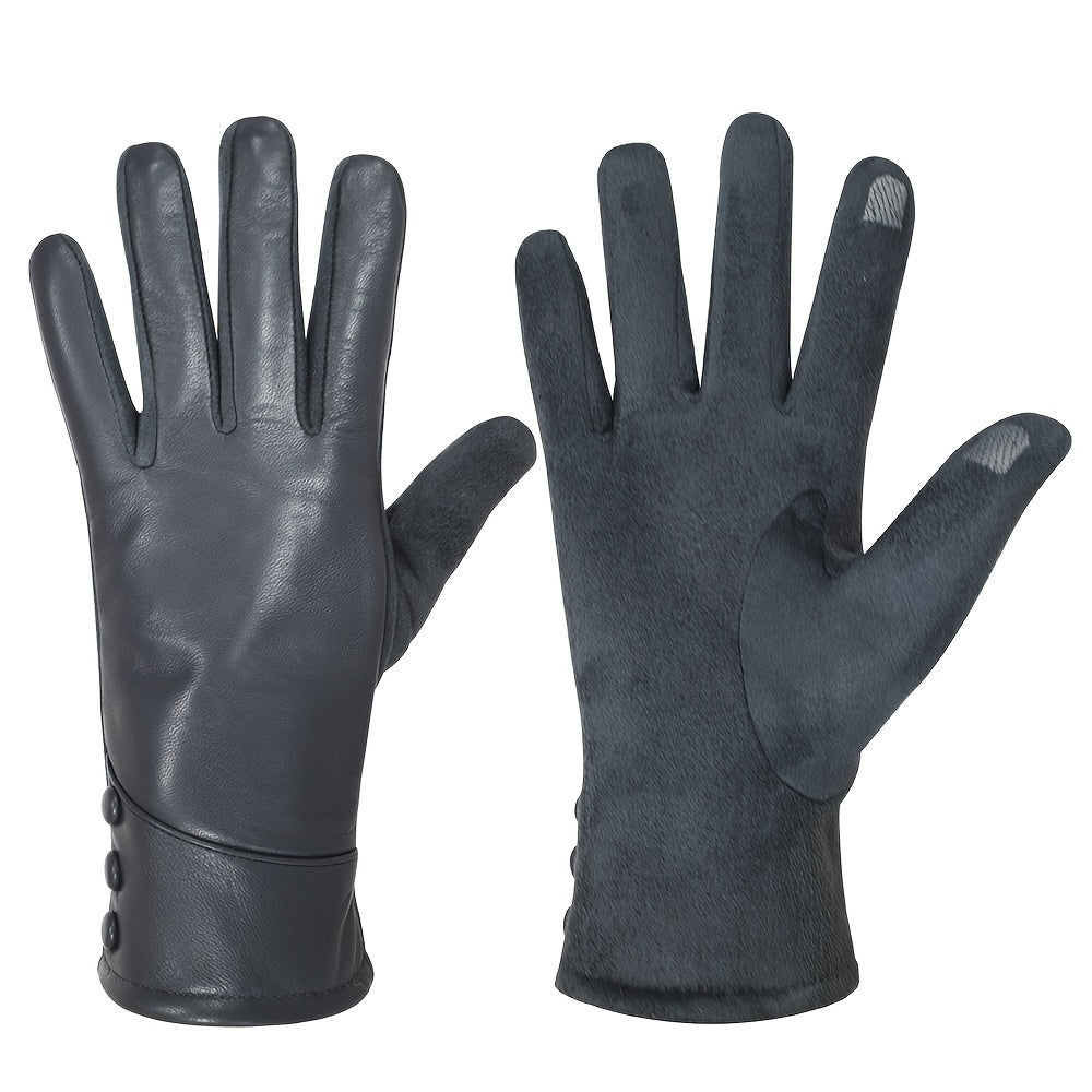 Men's Fleece-Lined Leather Gloves Touchscreen Split Fingers for Cold Weather