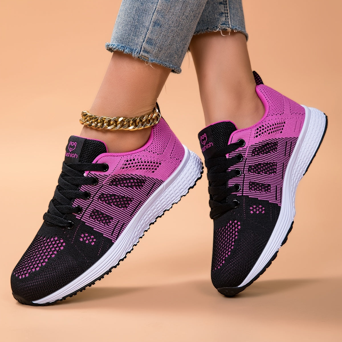Women's Breathable Mesh Running Shoes Lightweight Sneakers Black Pink