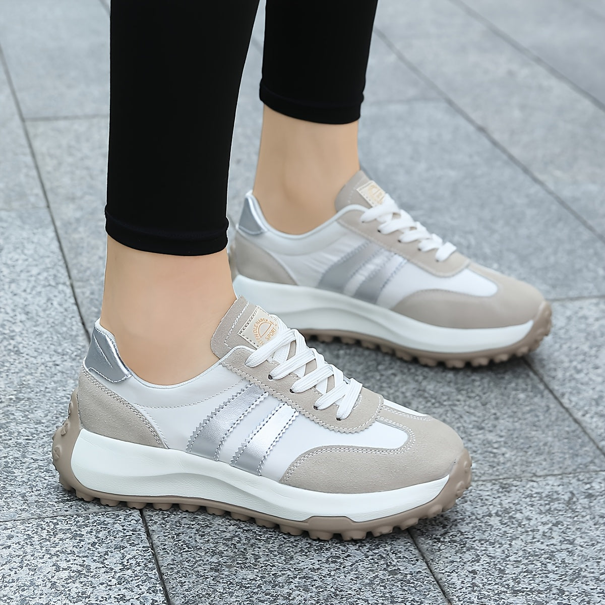 Women's Casual Canvas Sports Shoes with Shock-Absorbing Sole and Striped Laces