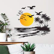 Removable Vinyl Wall Decal Tropical Sunset Scene with Palm Trees and Birds for Living Room Bedroom