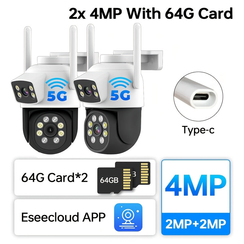 2 Pack 4MP Wireless Outdoor Security Cameras with PTZ Color Night Vision AI Motion Detection