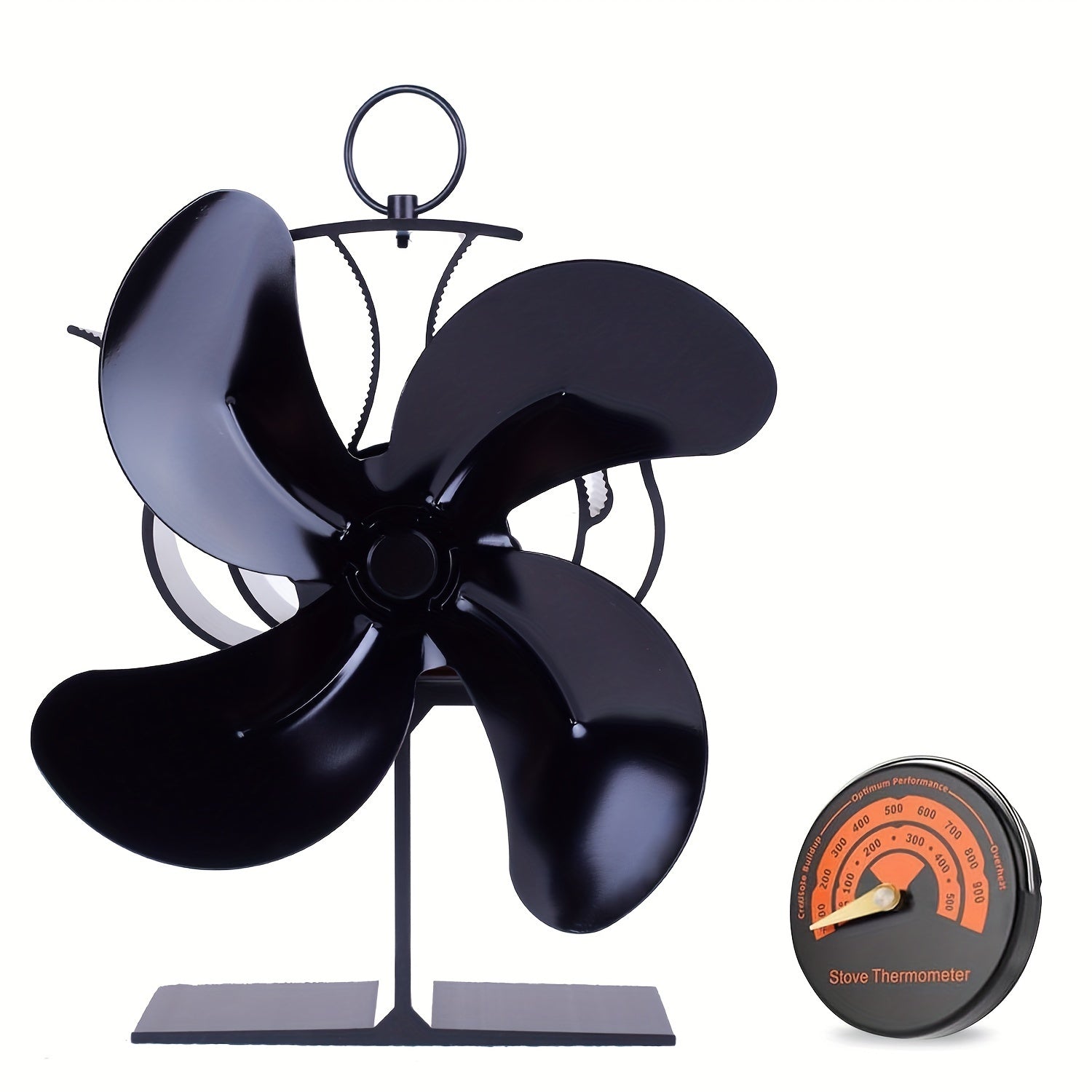 High-Speed Aluminum Heat Powered Stove Fan for Wood Gas Pellet Stoves with Thermometer
